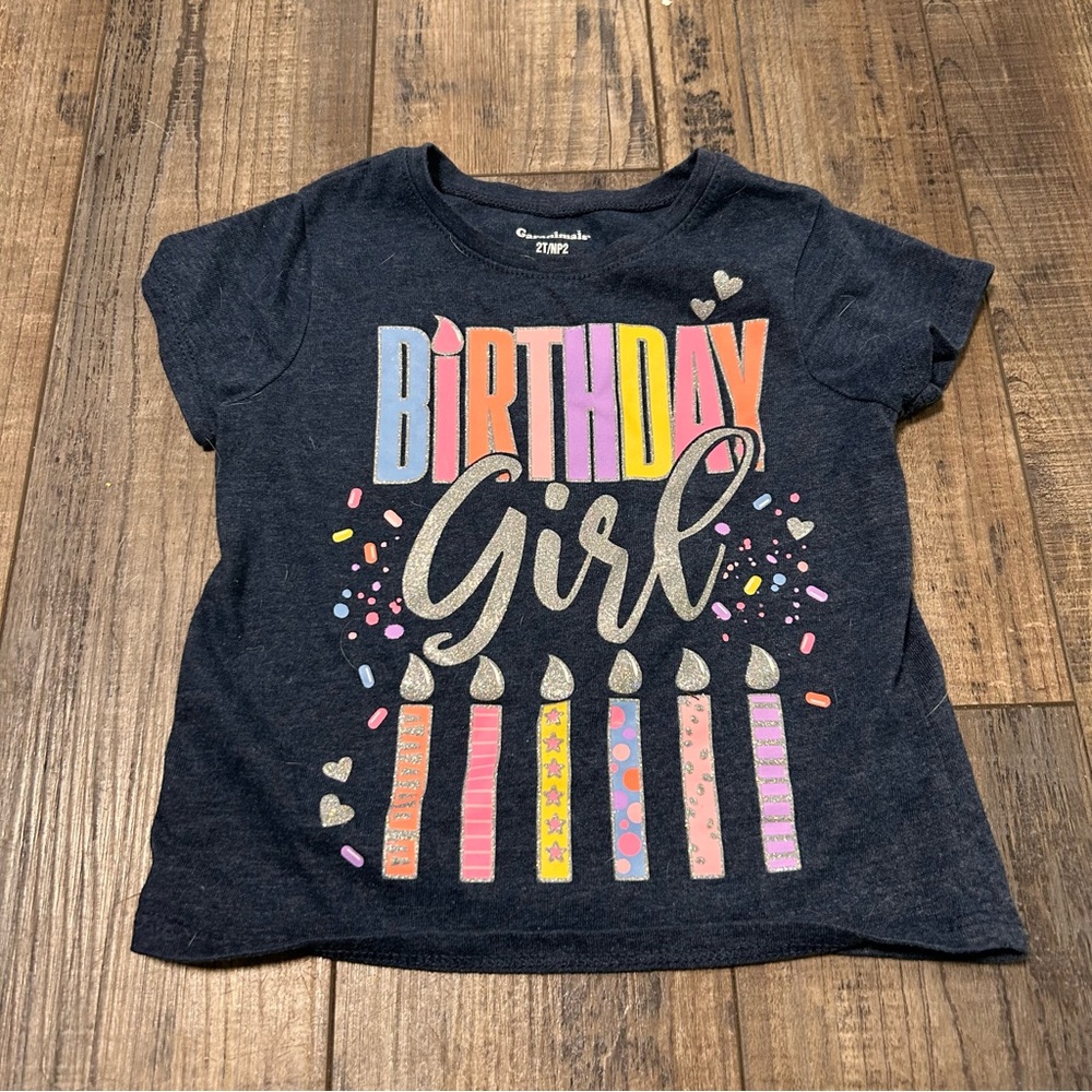 Birthday Girl T Shirt Tee Toddler Size 2T Navy Graphic Print Garanimals Candles